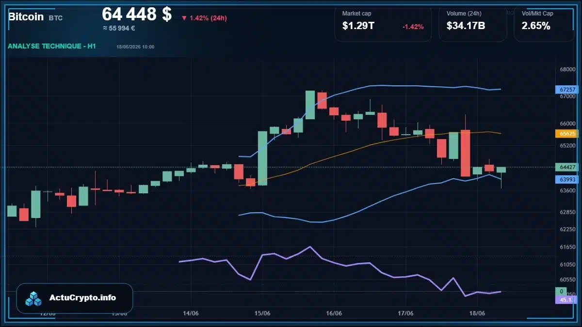Graphique du cours Bitcoin (BTC) Analyse technique du cours Bitcoin (BTC) avec données de marché récentes