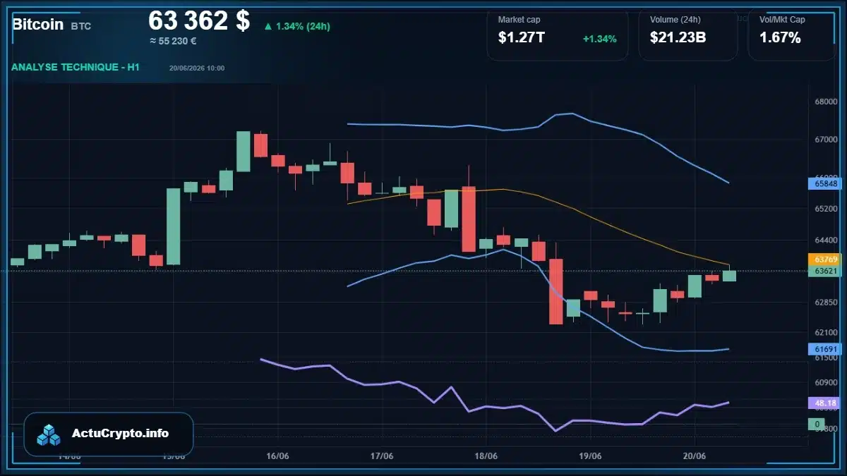 Graphique du cours Bitcoin (BTC) Analyse technique du cours Bitcoin (BTC) avec données de marché récentes