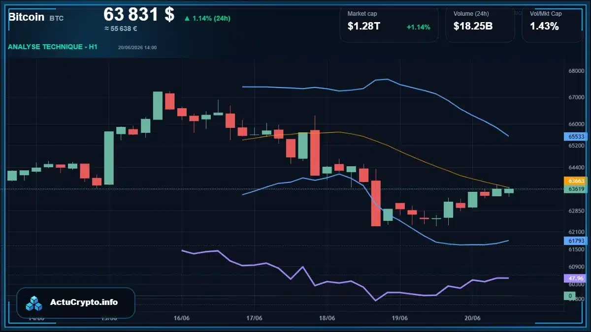 Graphique du cours Bitcoin (BTC) Analyse technique du cours Bitcoin (BTC) avec données de marché récentes