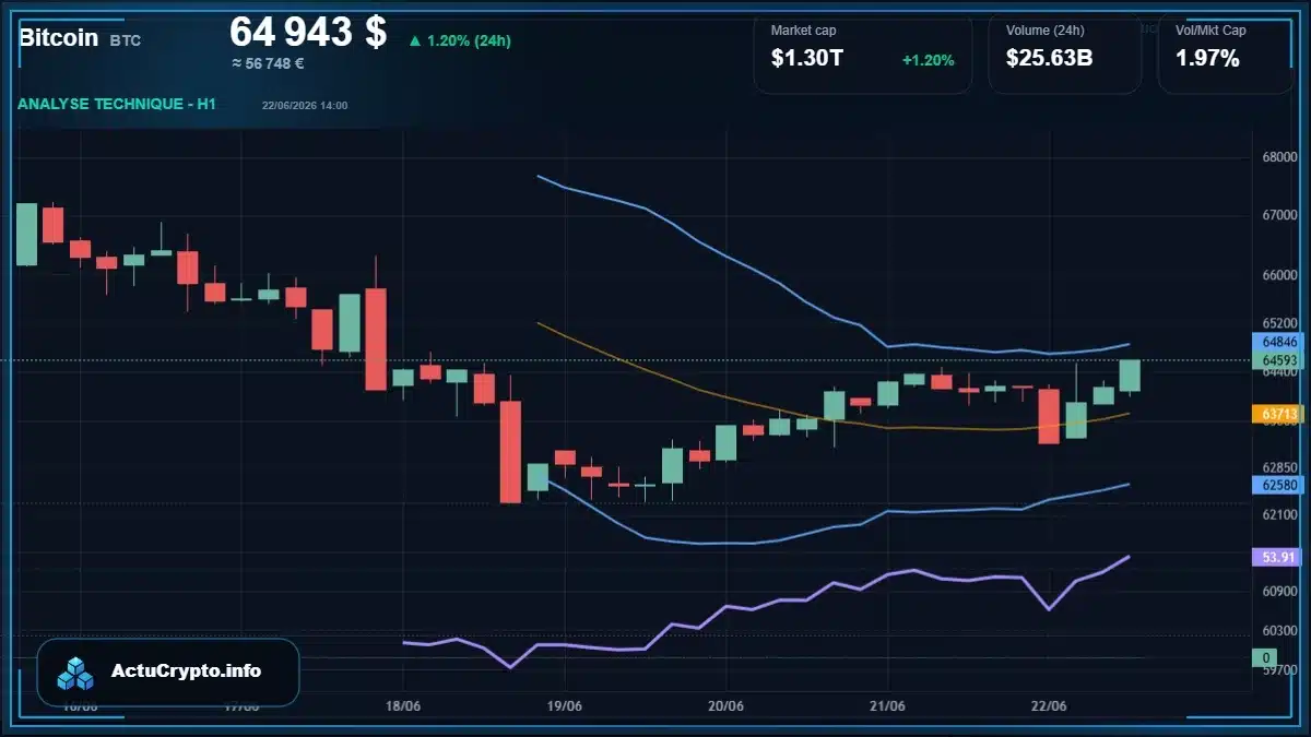 Graphique du cours Bitcoin (BTC) Analyse technique du cours Bitcoin (BTC) avec données de marché récentes