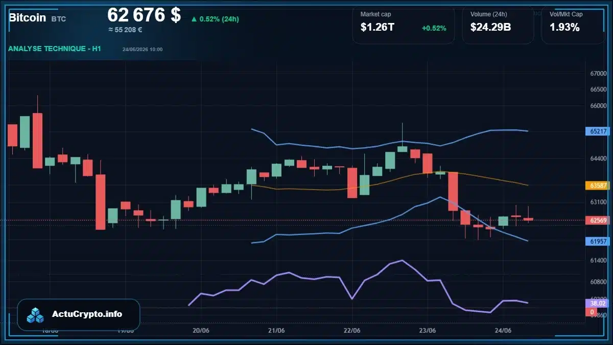 Graphique du cours Bitcoin (BTC) Analyse technique du cours Bitcoin (BTC) avec données de marché récentes