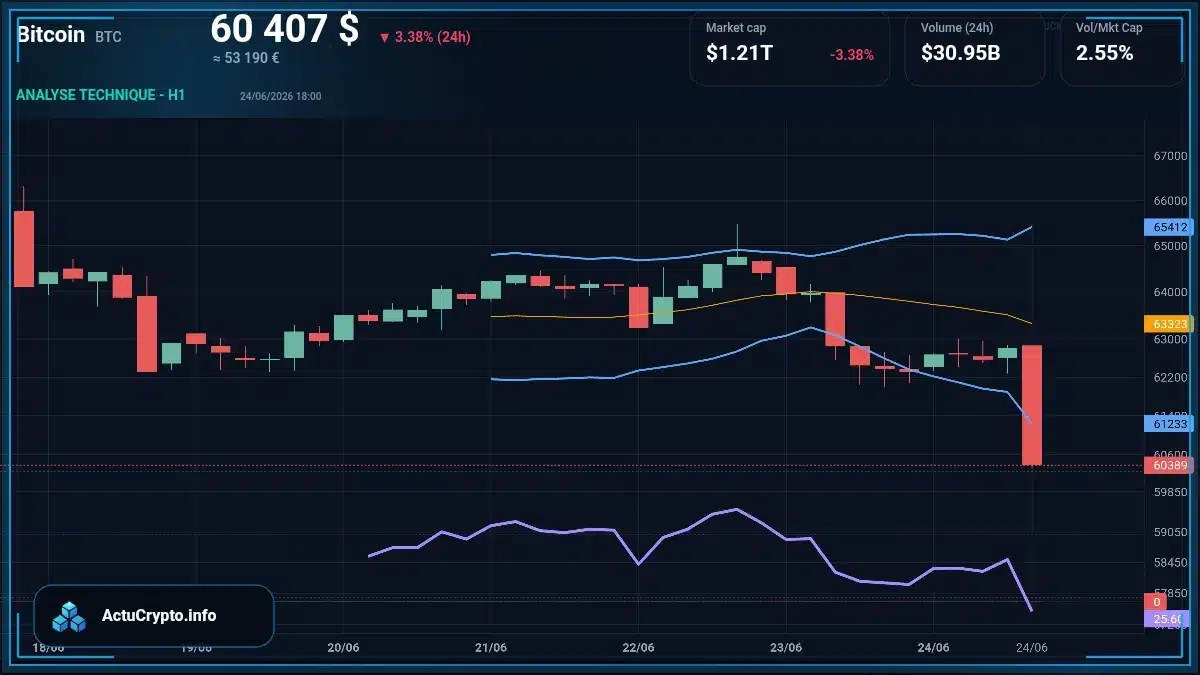 Graphique du cours Bitcoin (BTC) Analyse technique du cours Bitcoin (BTC) avec données de marché récentes