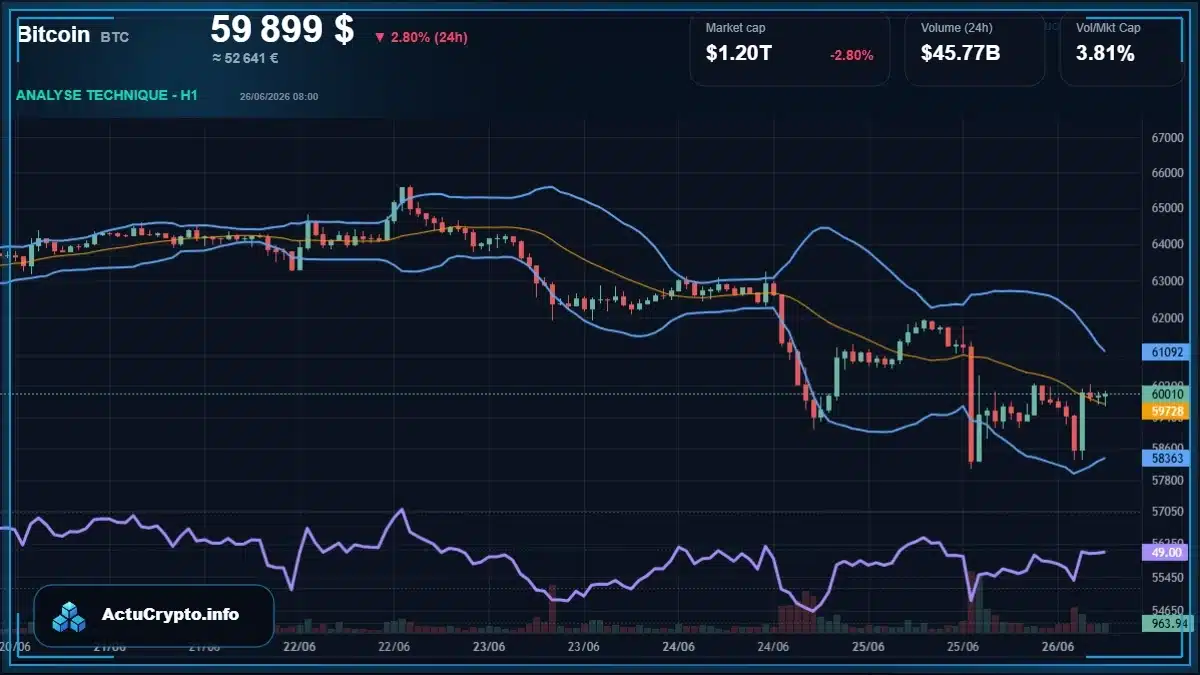 Graphique du cours Bitcoin (BTC) Analyse technique du cours Bitcoin (BTC) avec données de marché récentes