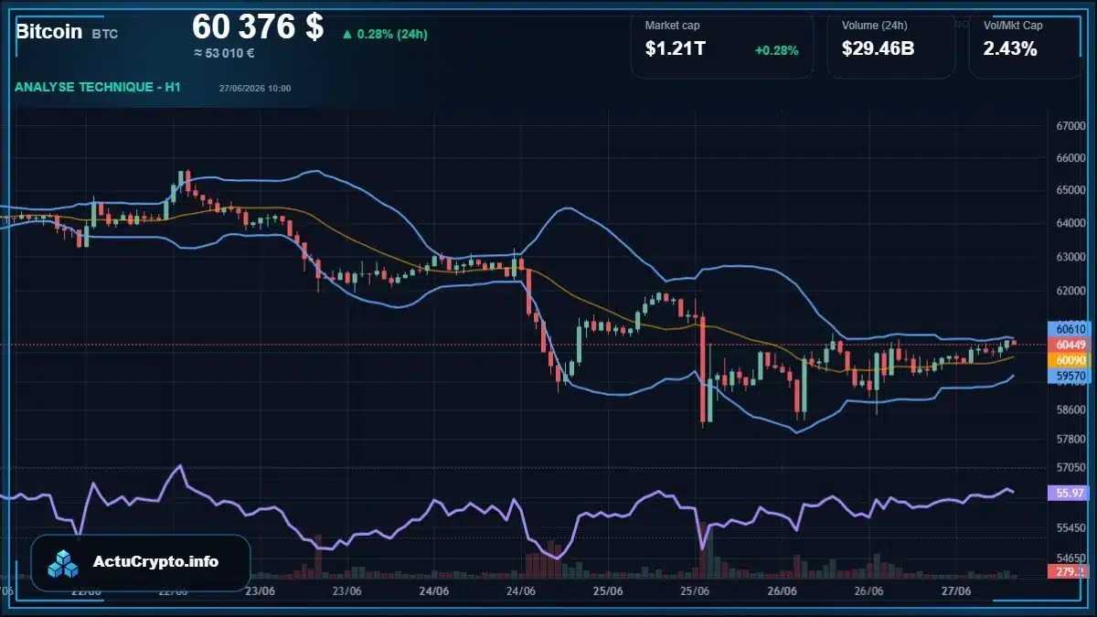 Graphique du cours Bitcoin (BTC) Analyse technique du cours Bitcoin (BTC) avec données de marché récentes