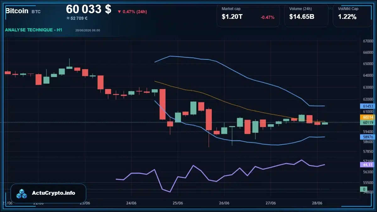 Graphique du cours Bitcoin (BTC) Analyse technique du cours Bitcoin (BTC) avec données de marché récentes