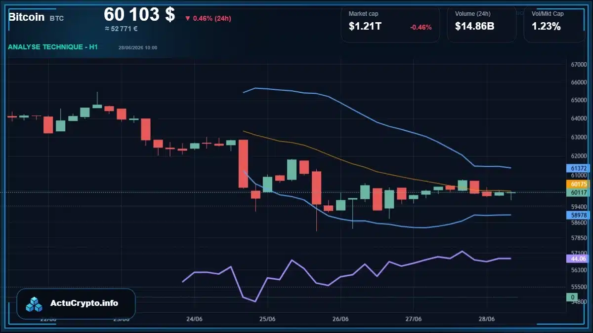Graphique du cours Bitcoin (BTC) Analyse technique du cours Bitcoin (BTC) avec données de marché récentes