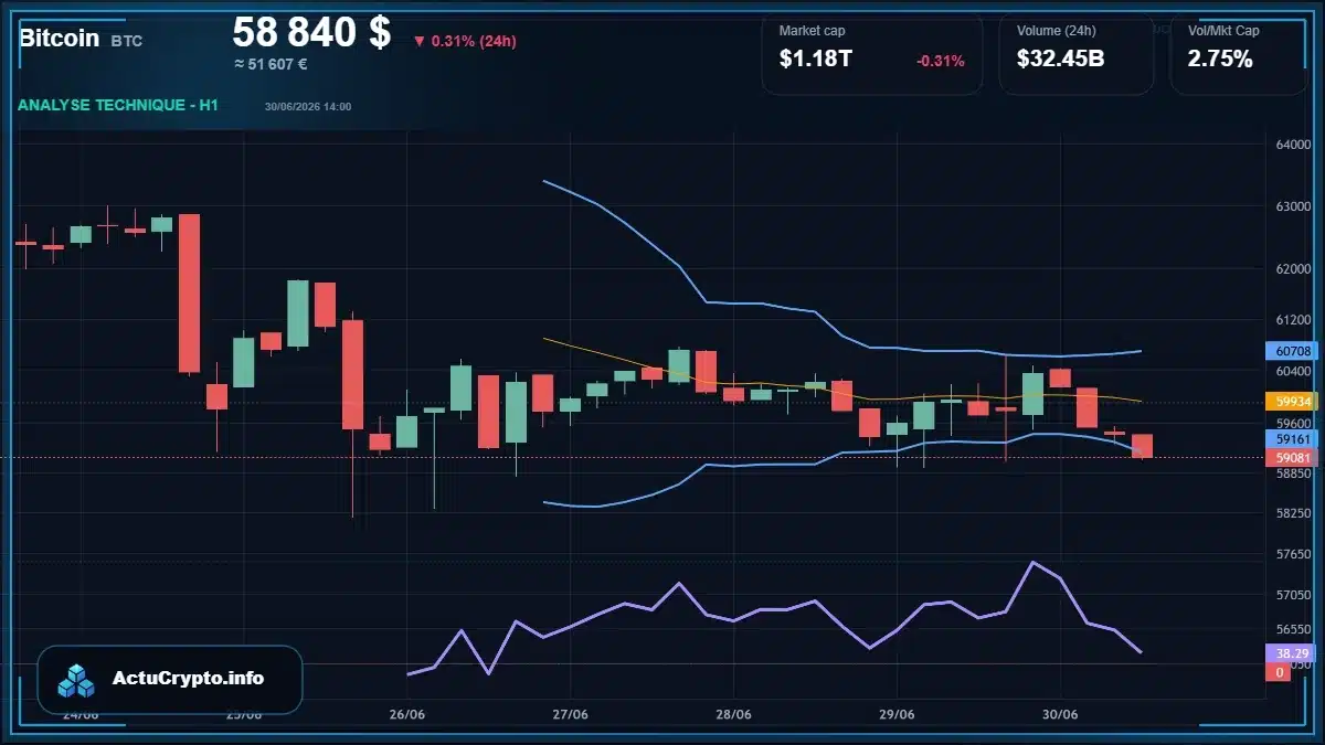 Graphique du cours Bitcoin (BTC) Analyse technique du cours Bitcoin (BTC) avec données de marché récentes