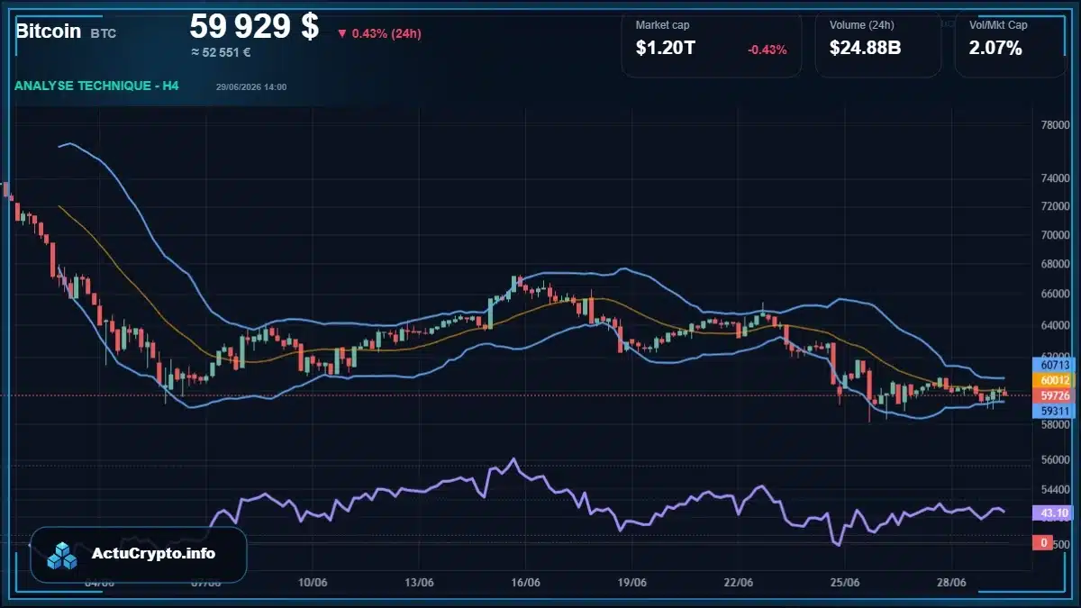 Graphique du cours Bitcoin (BTC) Analyse technique du cours Bitcoin (BTC) avec données de marché récentes