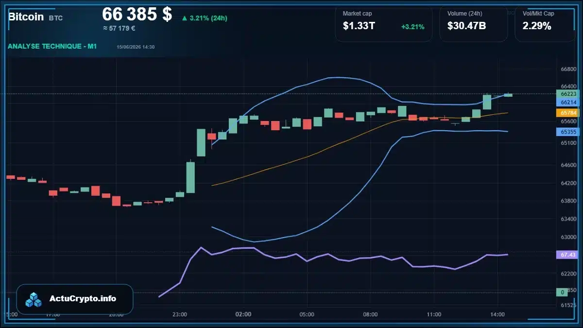 Graphique du cours Bitcoin (BTC) Analyse technique du cours Bitcoin (BTC) avec données de marché récentes