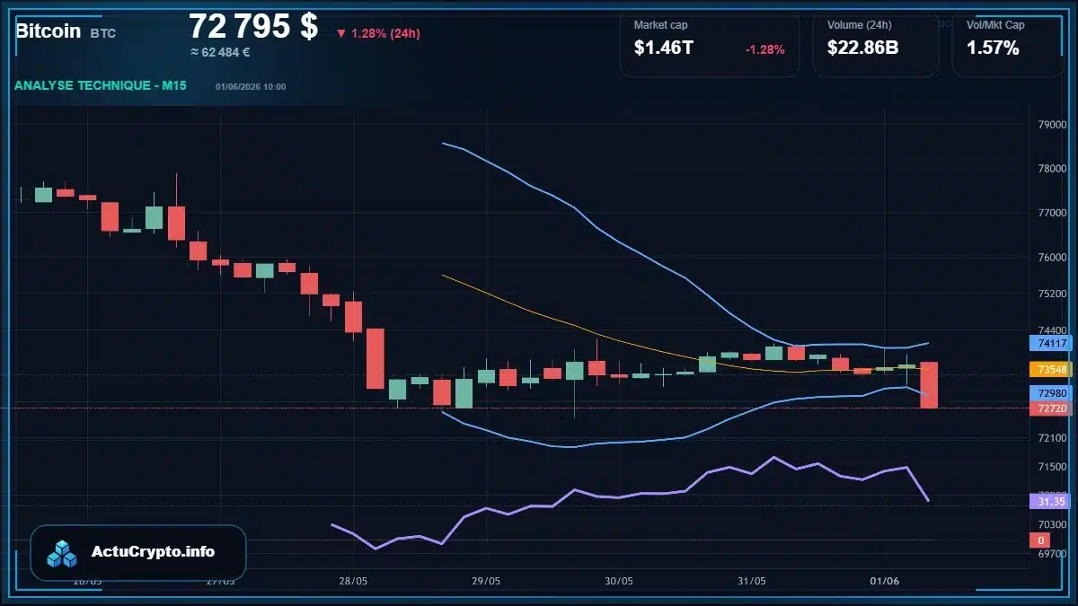 Graphique du cours Bitcoin (BTC) Analyse technique du cours Bitcoin (BTC) avec données de marché récentes