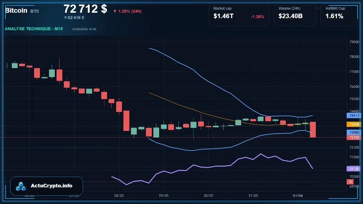 Graphique du cours Bitcoin (BTC) Analyse technique du cours Bitcoin (BTC) avec données de marché récentes
