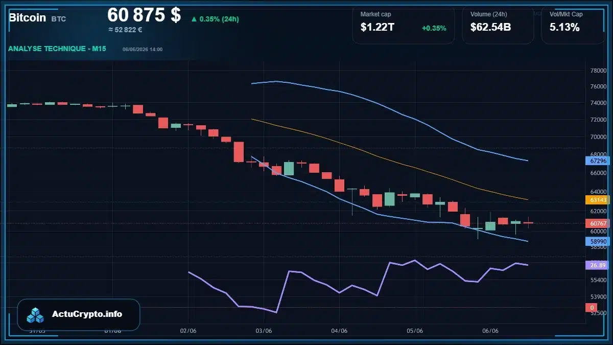 Graphique du cours Bitcoin (BTC) Analyse technique du cours Bitcoin (BTC) avec données de marché récentes