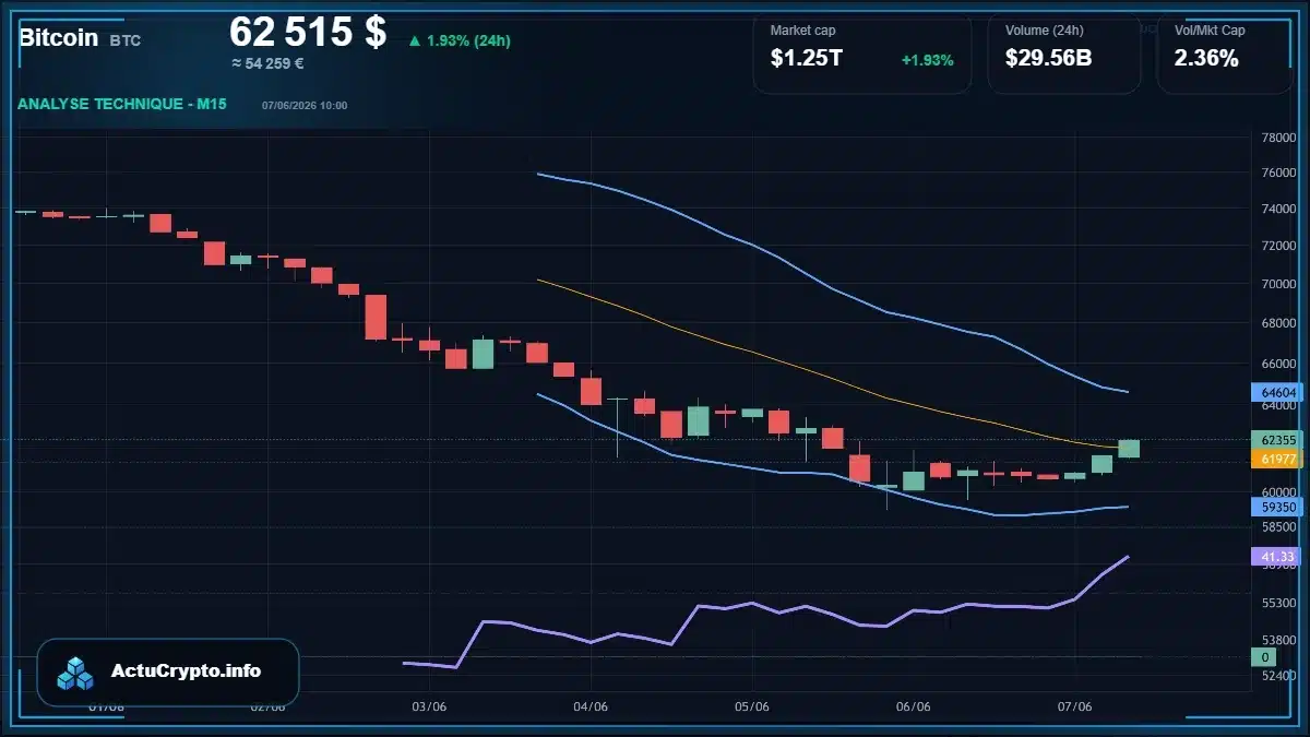 Graphique du cours Bitcoin (BTC) Analyse technique du cours Bitcoin (BTC) avec données de marché récentes