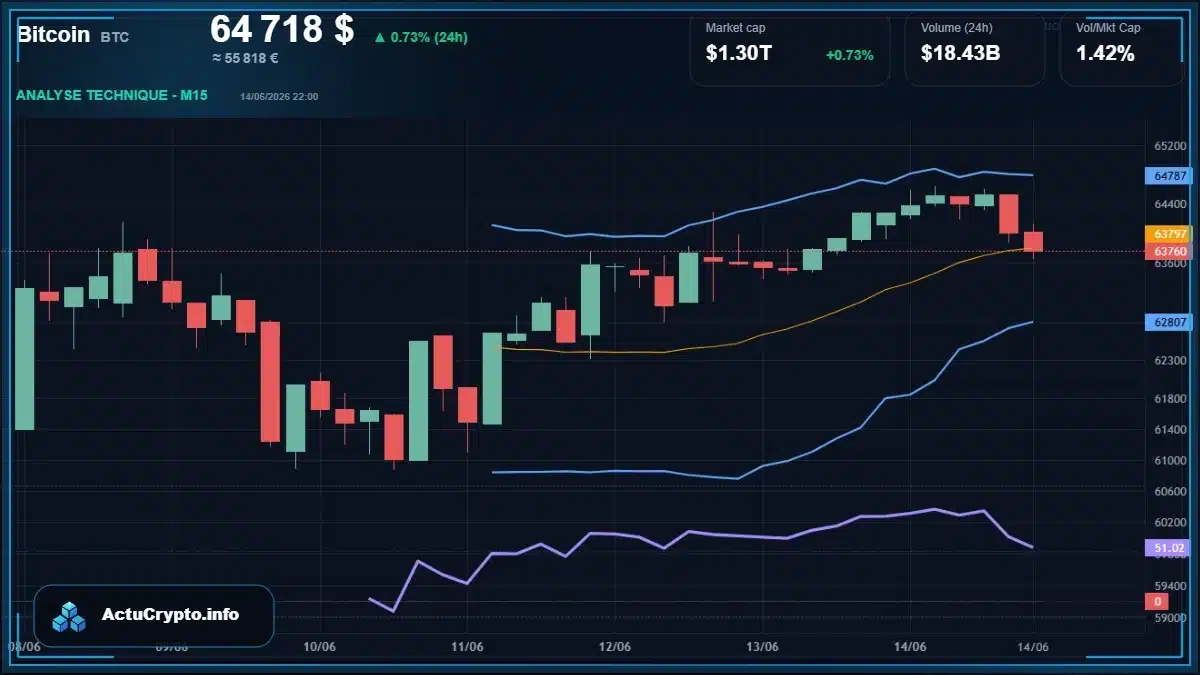 Graphique du cours Bitcoin (BTC) Analyse technique du cours Bitcoin (BTC) avec données de marché récentes