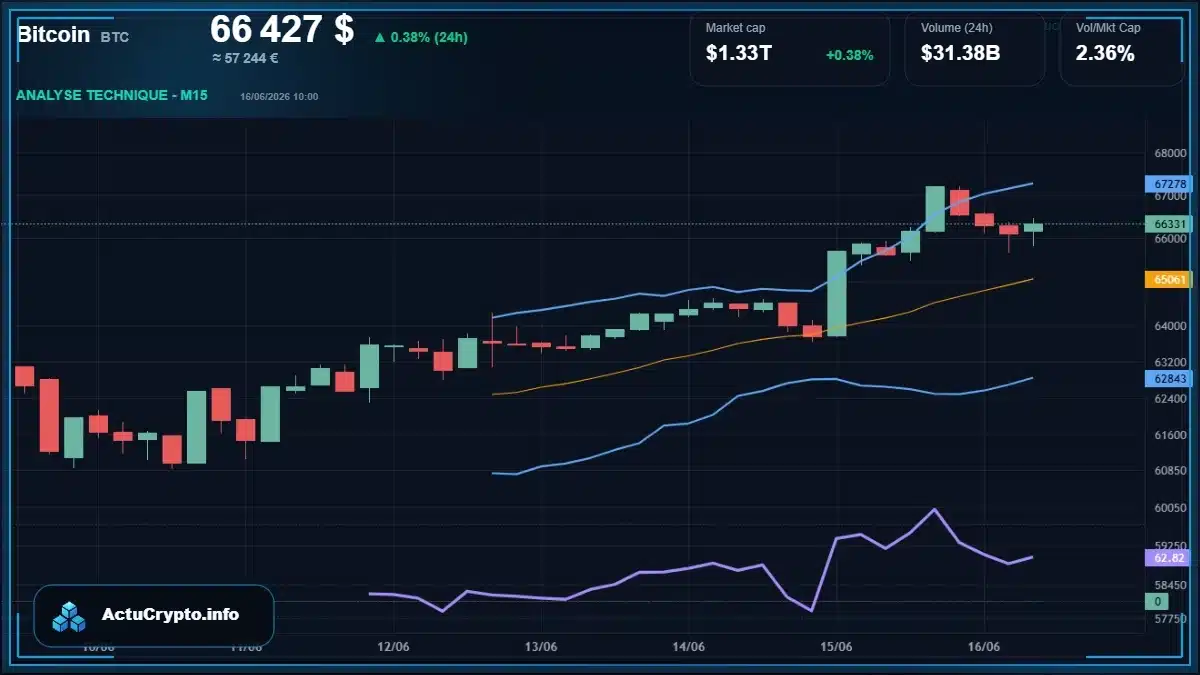 Graphique du cours Bitcoin (BTC) Analyse technique du cours Bitcoin (BTC) avec données de marché récentes