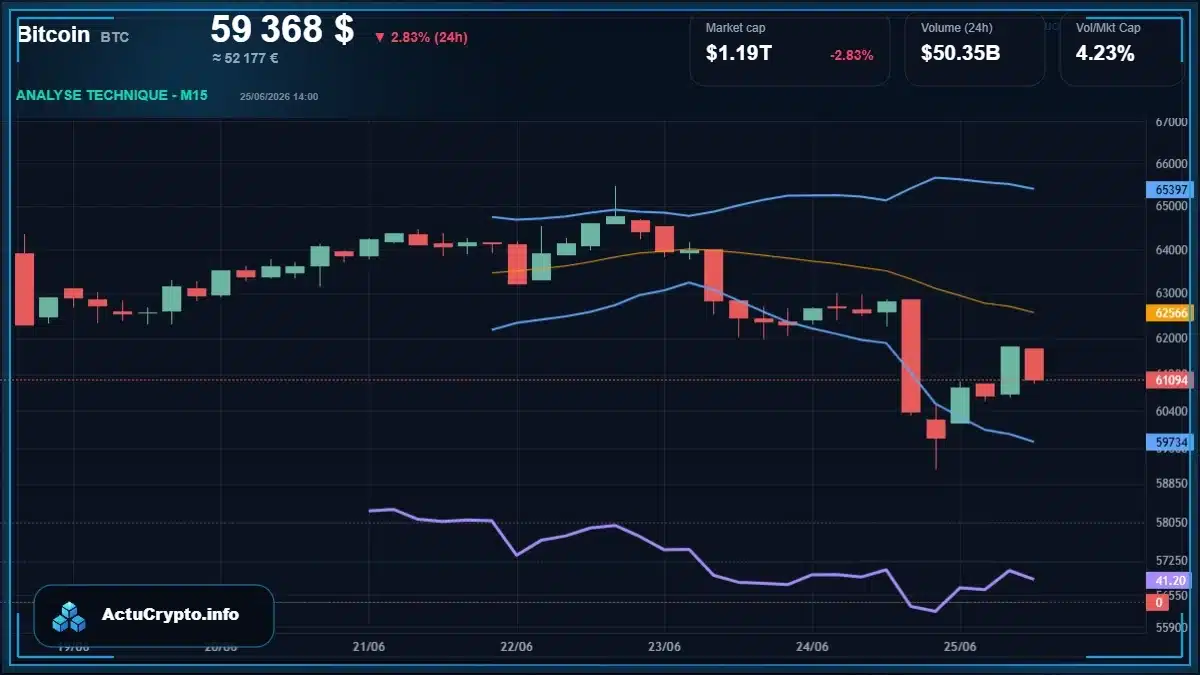 Graphique du cours Bitcoin (BTC) Analyse technique du cours Bitcoin (BTC) avec données de marché récentes