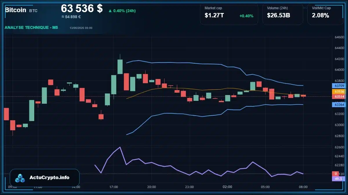 Graphique du cours Bitcoin (BTC) Analyse technique du cours Bitcoin (BTC) avec données de marché récentes