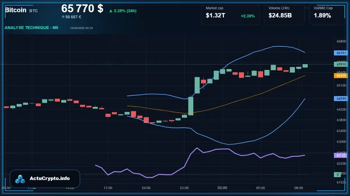 Graphique du cours Bitcoin (BTC) Analyse technique du cours Bitcoin (BTC) avec données de marché récentes