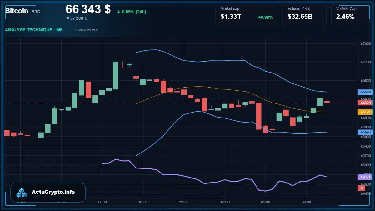 Graphique du cours Bitcoin (BTC) Analyse technique du cours Bitcoin (BTC) avec données de marché récentes