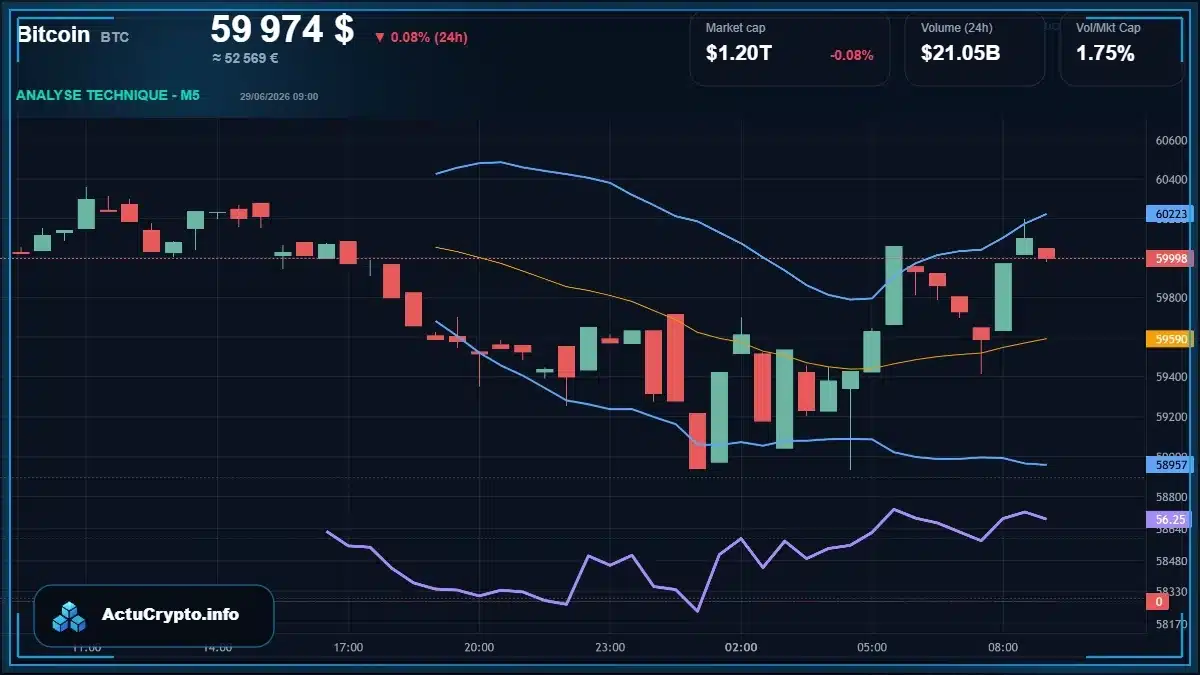 Graphique du cours Bitcoin (BTC) Analyse technique du cours Bitcoin (BTC) avec données de marché récentes