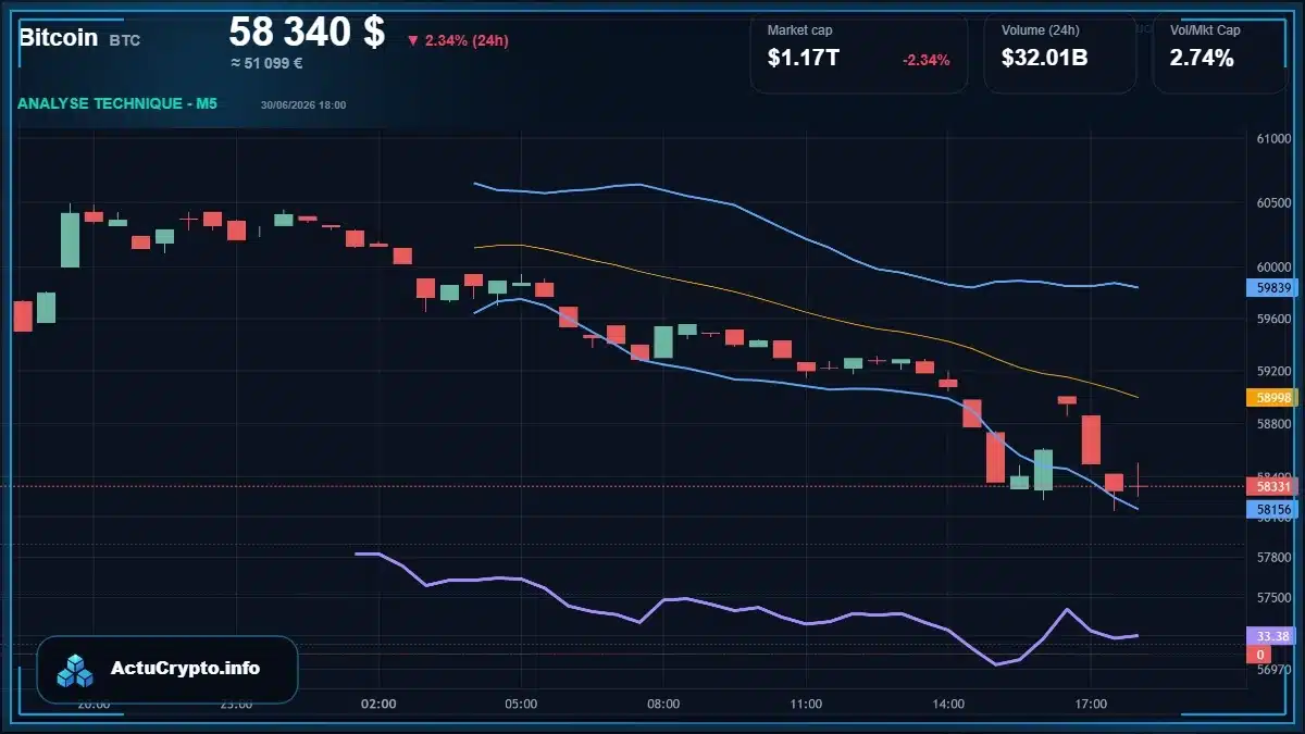 Graphique du cours Bitcoin (BTC) Analyse technique du cours Bitcoin (BTC) avec données de marché récentes