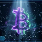Logo Bitcoin lumineux en 3D illustrant la dominance du BTC sur le marché des cryptomonnaies