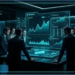 Dirigeants de BitMine analysant des données Ethereum sur des écrans holographiques