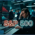 Trader stressé observant des graphiques boursiers en baisse lors de la chute du S&P 500 et du Nasdaq à Wall Street