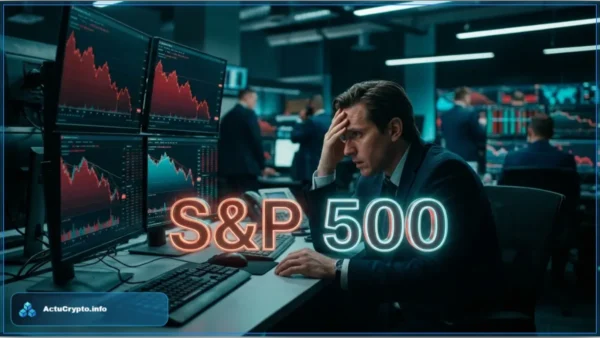 Trader stressé observant des graphiques boursiers en baisse lors de la chute du S&P 500 et du Nasdaq à Wall Street
