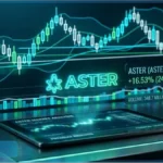 Graphique boursier montrant le cours Aster à 0,7639 dollar avec une progression de 16,53 %