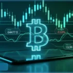 Graphique d'analyse technique illustrant le cours Bitcoin a 64 477 dollars face a la resistance