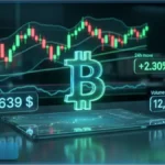 Graphique financier affichant le cours Bitcoin à 62 639 dollars avec une hausse de 2,30 pourcent