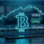 Graphique d'analyse technique montrant le cours Bitcoin rebondissant à 63 300 dollars avec les volumes d'échange