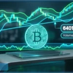 Interface numérique affichant le cours Bitcoin à 64 016 dollars avec un graphique d'analyse technique
