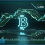 Graphique d'analyse technique montrant le cours Bitcoin testant la résistance des 65 000 dollars