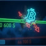 Symbole Bitcoin brisant un support graphique vert illustrant la baisse du cours Bitcoin