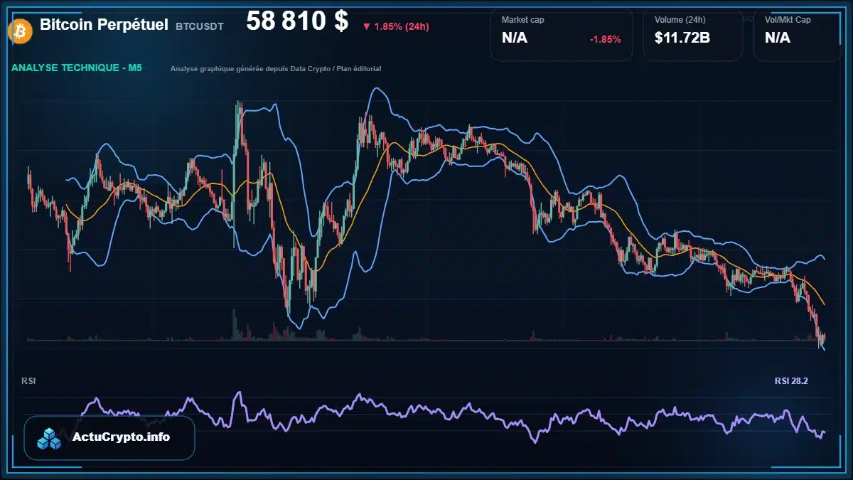 Graphique du cours Bitcoin Perpétuel à 58810 $ Analyse technique du cours de Bitcoin Perpétuel de bitcoin à 58810 $ aujourd'hui