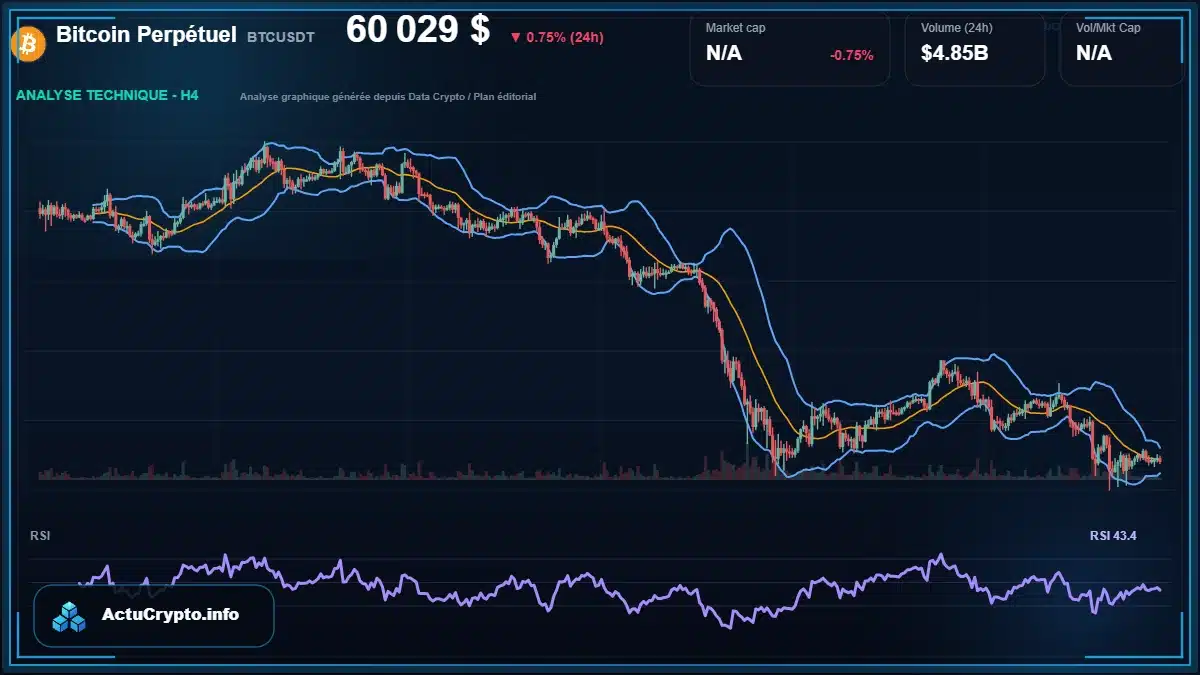 Graphique du cours Bitcoin Perpétuel à 60029 $ Analyse technique du cours de Bitcoin Perpétuel de bitcoin à 60029 $ aujourd'hui