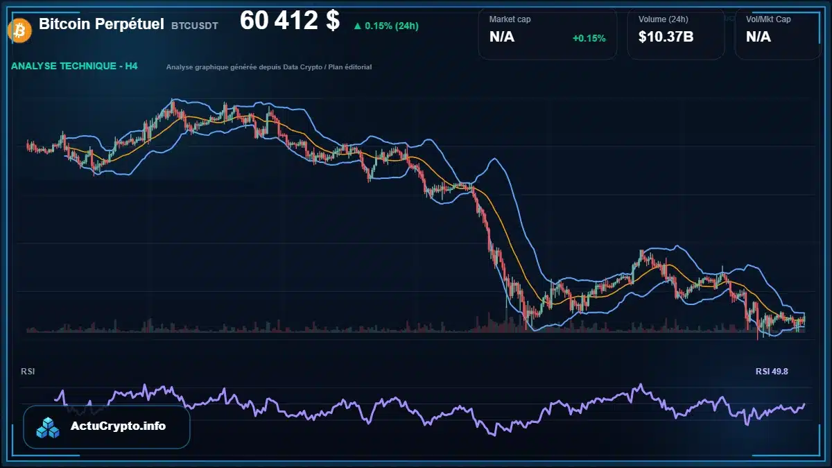 Graphique du cours Bitcoin Perpétuel à 60412 $ Analyse technique du cours de Bitcoin Perpétuel de bitcoin à 60412 $ aujourd'hui
