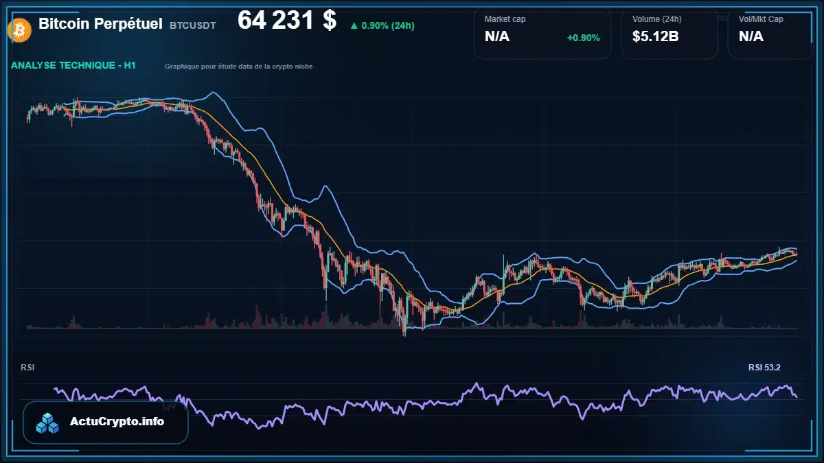 Graphique du cours Bitcoin Perpétuel à 64231 $ Analyse technique du cours de Bitcoin Perpétuel de bitcoin à 64231 $ aujourd'hui