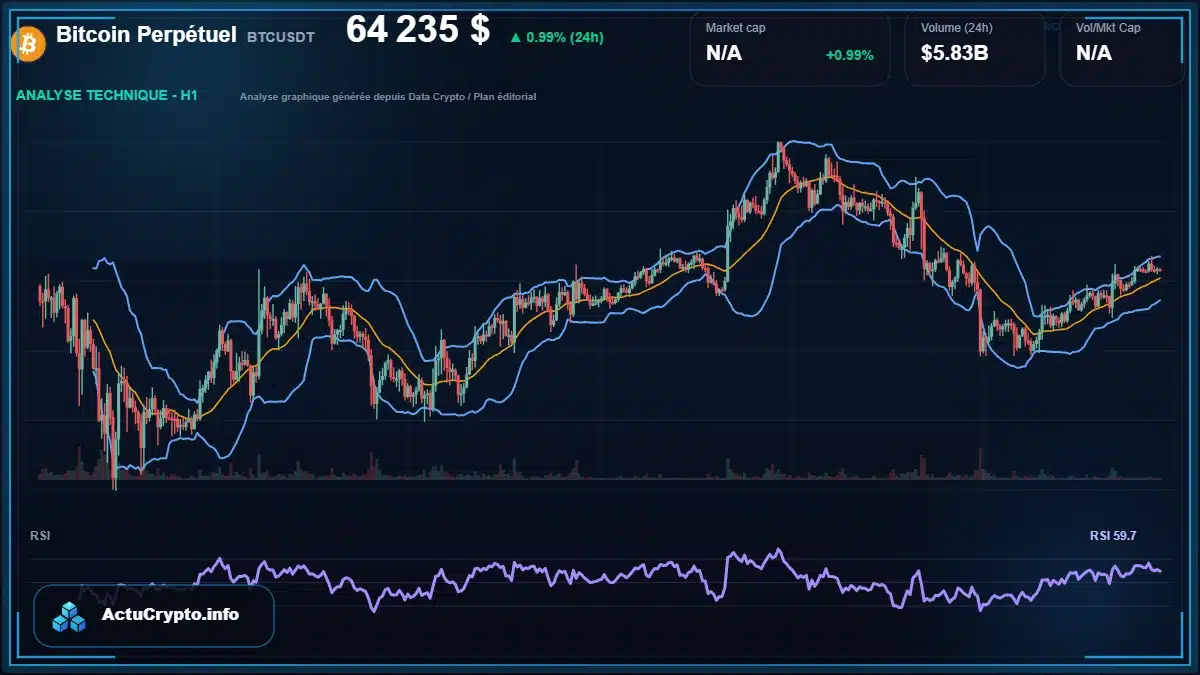 Graphique du cours Bitcoin Perpétuel à 64235 $ Analyse technique du cours de Bitcoin Perpétuel de bitcoin à 64235 $ aujourd'hui