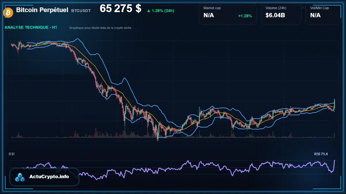 Analyse technique du cours de Bitcoin Perpétuel de bitcoin à 65275 $ aujourd'hui