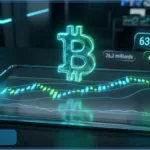 Graphique numérique affichant le cours Bitcoin à 63 545 dollars sur une tablette lumineuse