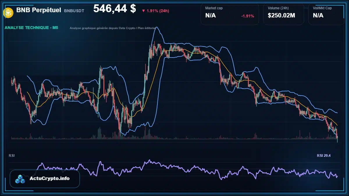 Graphique du cours BNB Perpétuel à 546 $ Analyse technique du cours de BNB Perpétuel de binancecoin à 546 $ aujourd'hui