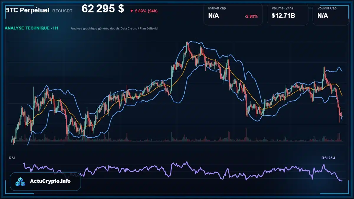 Graphique du cours BTC Perpétuel à 62295 $ Analyse technique du cours de BTC Perpétuel de btcusdt à 62295 $ aujourd'hui