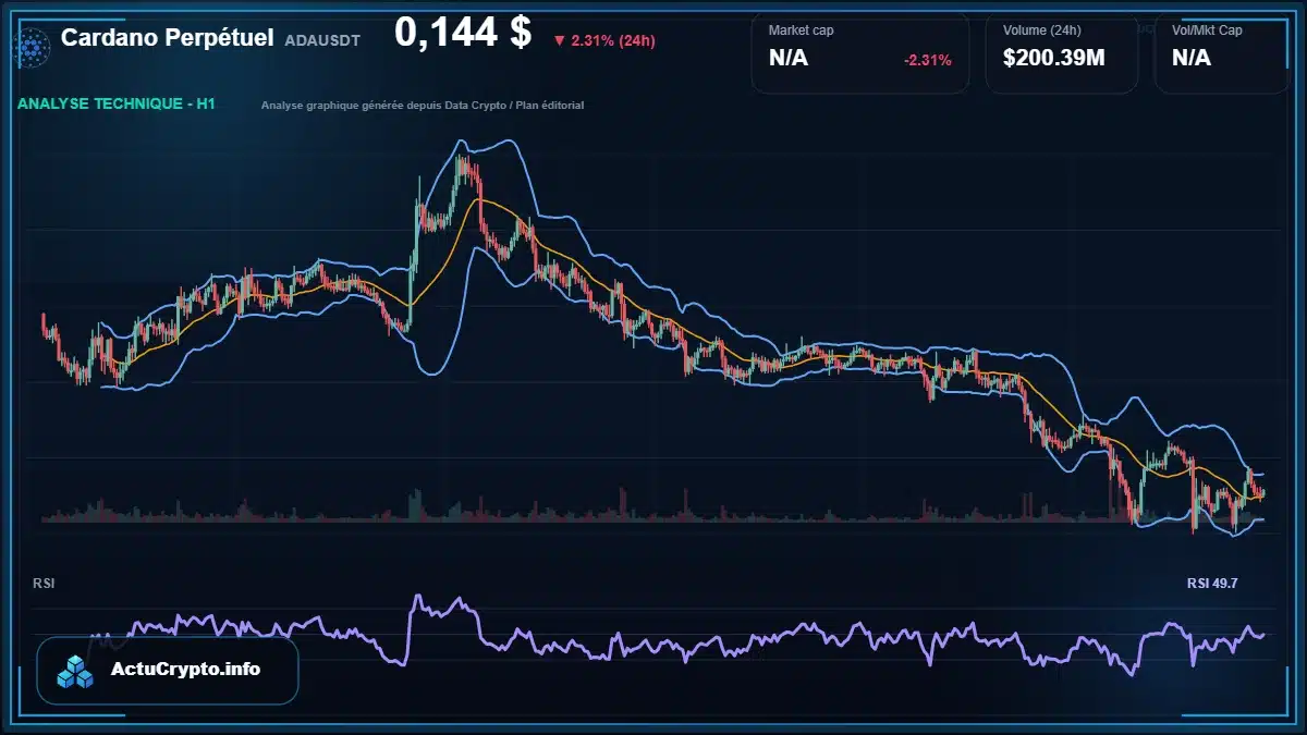 Graphique du cours Cardano Perpétuel à 0.14 $ Analyse technique du cours de Cardano Perpétuel de cardano à 0.14 $ aujourd'hui