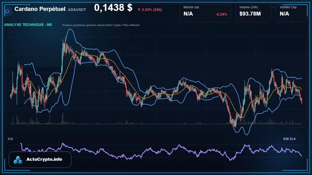 Graphique du cours Cardano Perpétuel à 0.14 $ Analyse technique du cours de Cardano Perpétuel de cardano à 0.14 $ aujourd'hui