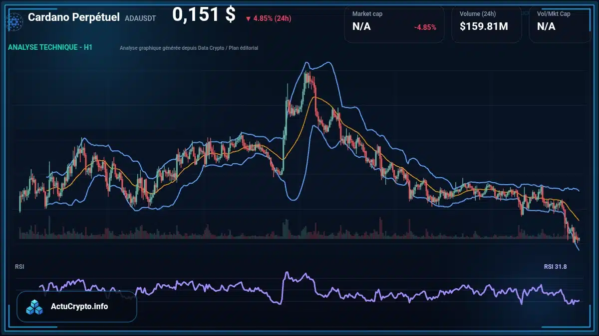 Graphique du cours Cardano Perpétuel à 0.15 $ Analyse technique du cours de Cardano Perpétuel de cardano à 0.15 $ aujourd'hui