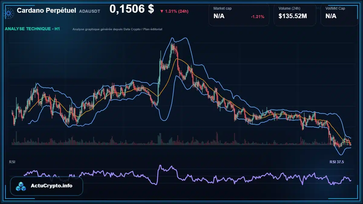 Graphique du cours Cardano Perpétuel à 0.15 $ Analyse technique du cours de Cardano Perpétuel de cardano à 0.15 $ aujourd'hui