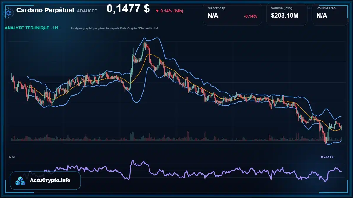 Graphique du cours Cardano Perpétuel à 0.15 $ Analyse technique du cours de Cardano Perpétuel de cardano à 0.15 $ aujourd'hui
